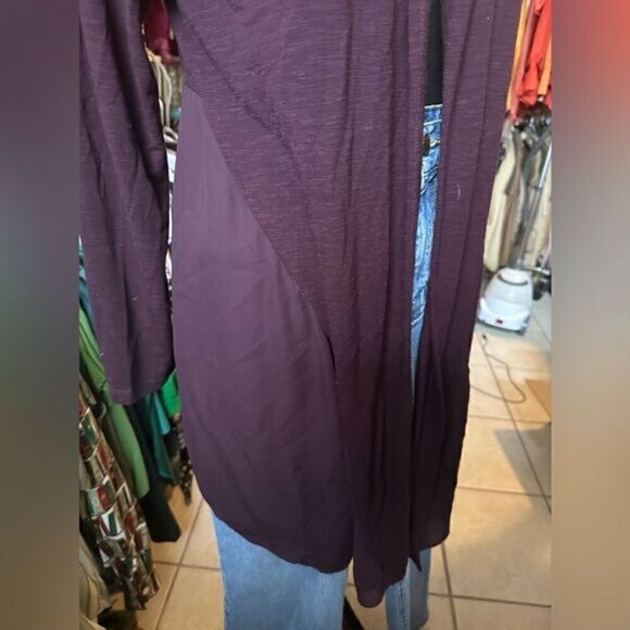 Adrienne Vittadini plum / purple mixed media long open front cardigan size large - Picture 3 of 10